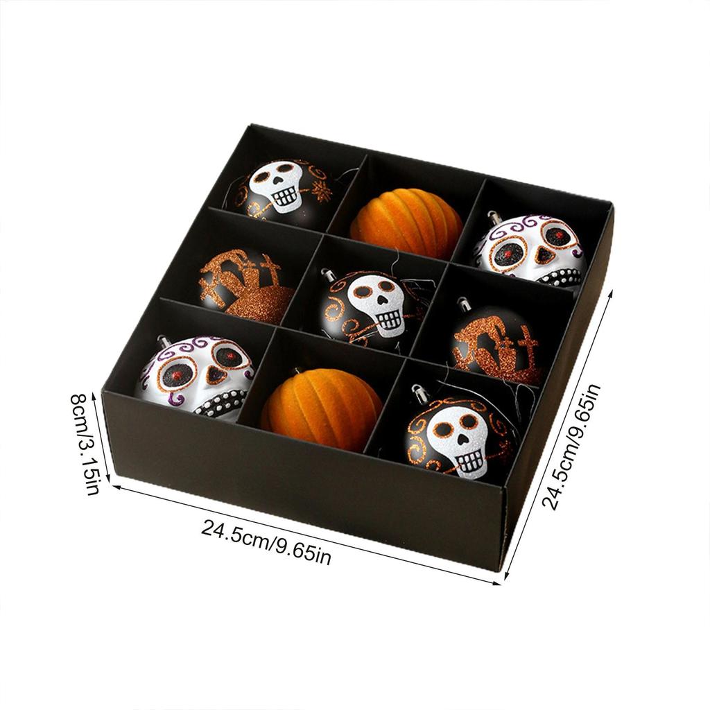 Ornements de Bal d'Halloween pour Arbre Lot de 9 Boules PVC Motif Crânes Colorés 3,14 po Boule Réutilisable Incassable Festival des Fantômes