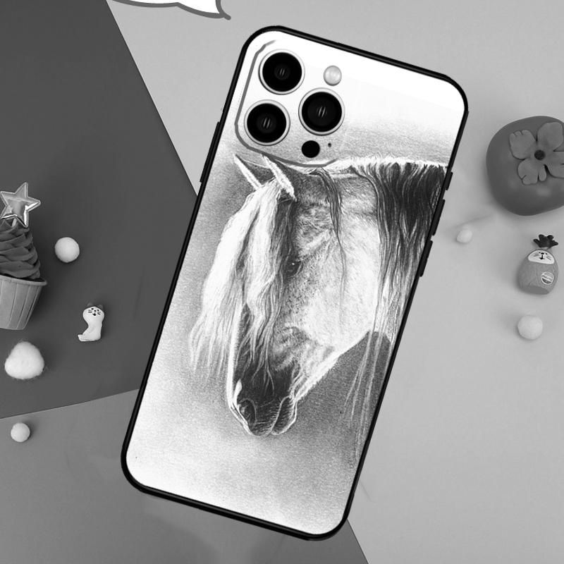 Horse Sketch Phone Case For iPhone 17 Pro Max 16 15 14 13 12 11 Pro Max Plus 12 13 Mini 16e 17 Air Cover