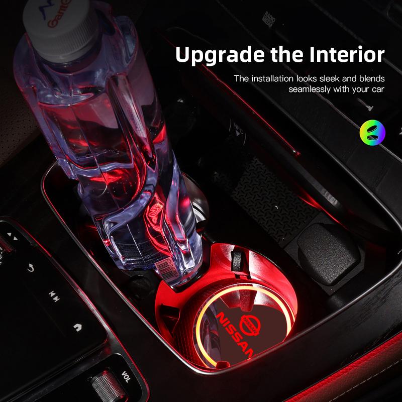 For Nissan ADFG37 Color Car Coaster Cup Pad Smart LED Atmosphere Light Mat For Nissan Qashqai J11 J12 Sylphy N7 Teana Note Navara Juke GTR Tiida