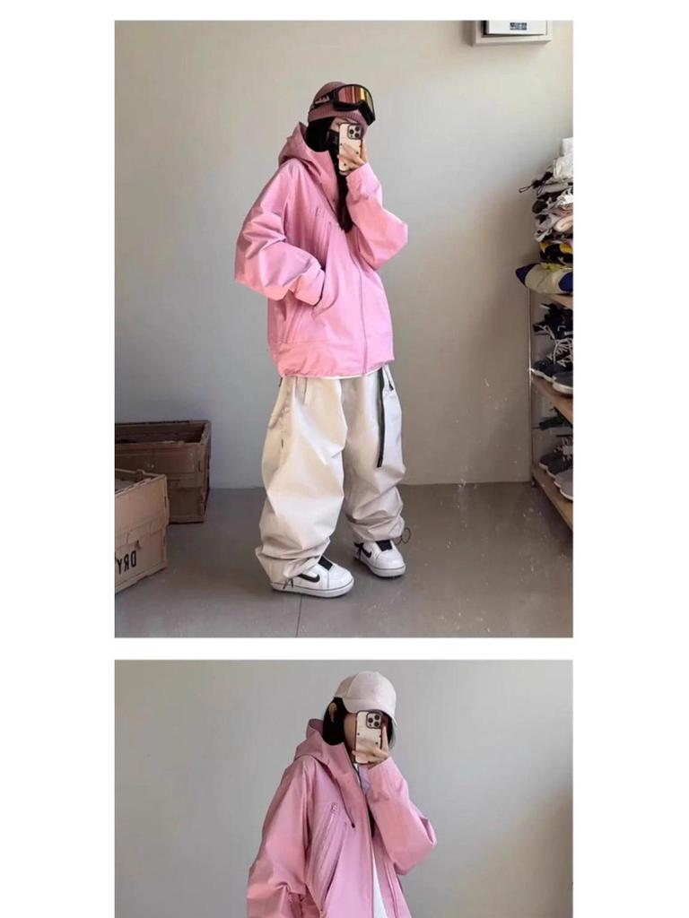 Peach Pink Three-in-One Windproof Waterproof Dopamine Ski Mountaineering Jacket for Women