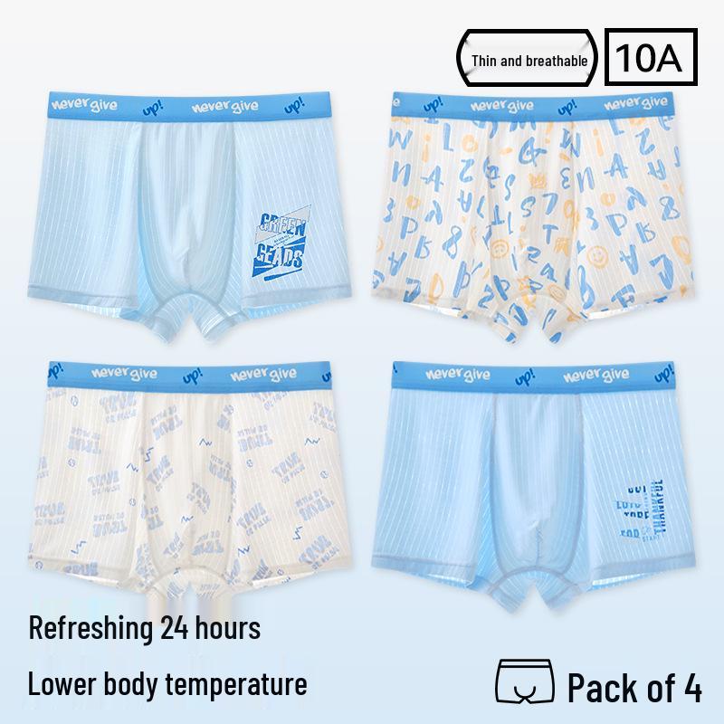 Men's Plus Size Antibacterial Ice Silk Boxer Briefs - Summer Thin 4-Corner Underwear