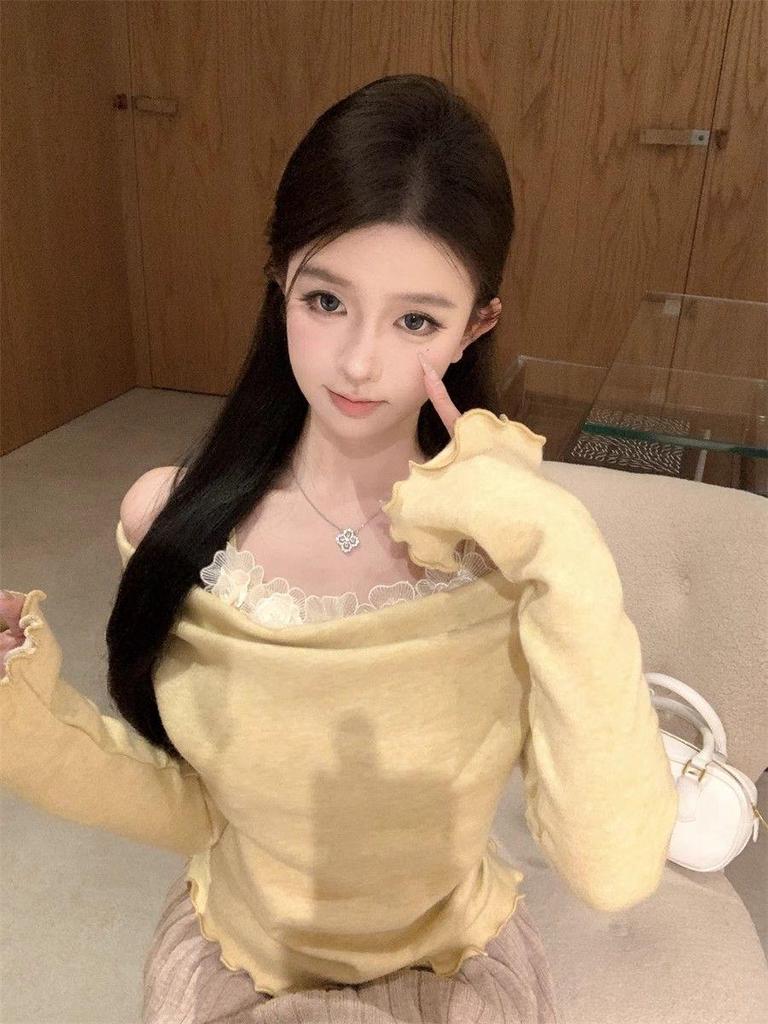 2024 Slim Fit Floral Camisole with Long Sleeves - Elegant, Stylish Patchwork Design for Autumn/Winter