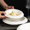 Gravel Ceramic Deep Plate Soup Plate Restaurant Dessert Plate Household Plate Hotel Tableware White Skirt Plate
