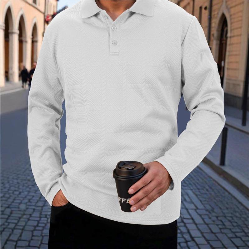 

2026 Men s Fashion Casual Long-sleeved T-shirt with Loose Threaded Collar Men s Casual Sports Polo Shirt S белый