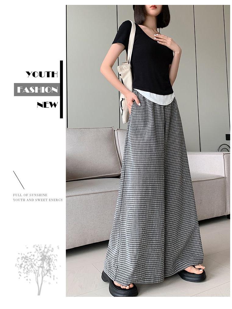 Women's Plaid High Waist Wide Leg Pants - Summer Casual, Loose & Slimming Skirt Style