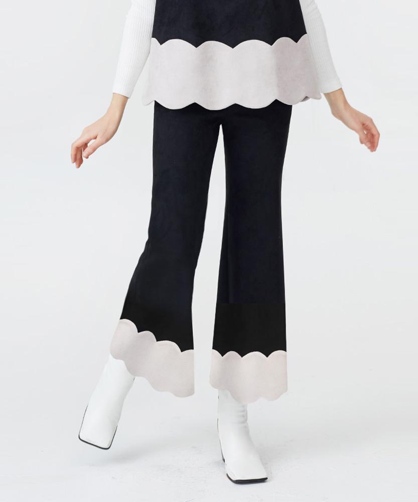 LBYL Scallop Point Cloud Black Bootcut Pants