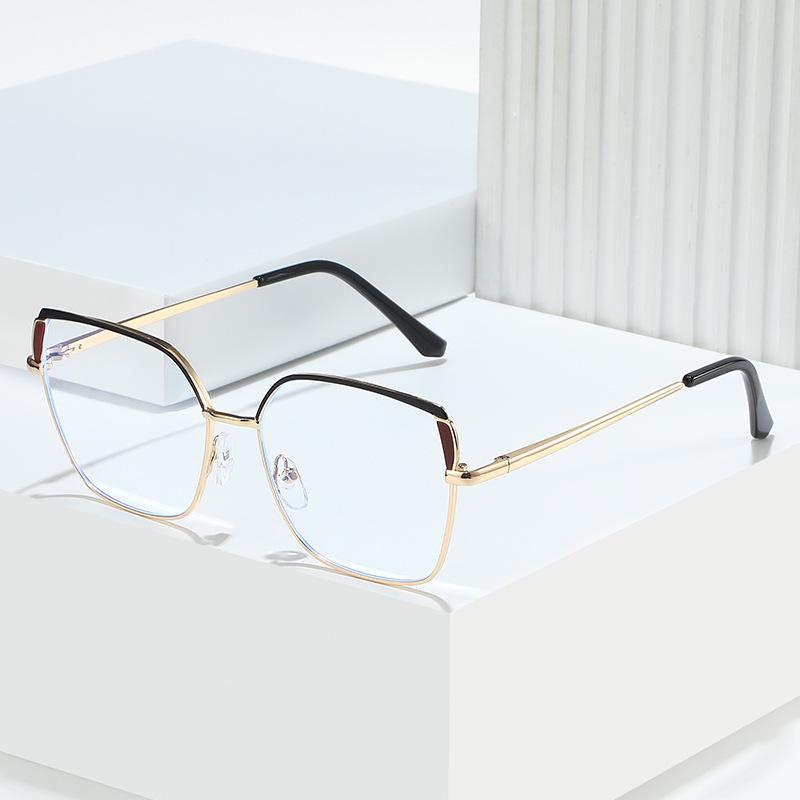 Trendy new glasses frame two-color flat glasses for women, metal anti-blue light, glasses frame can be equipped with myopia glasses