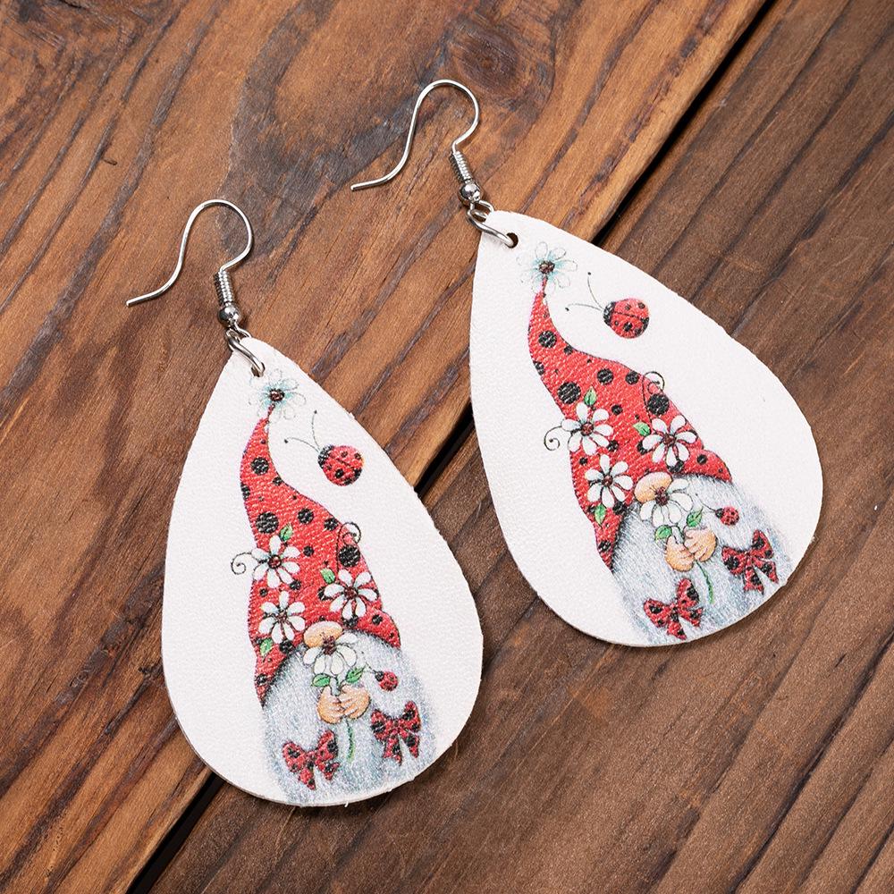 Christmas Gnome & Daisy PU Leather Earrings - Festive Gift