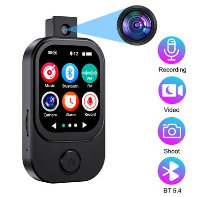 Reprodutor de MP3 Bluetooth 5.4 Tela Sensível ao Toque MP3 Walkman Hi-Fi Reprodutor de Música Lossless Alto-falante Embutido Vídeo Rádio FM Gravação Câmera