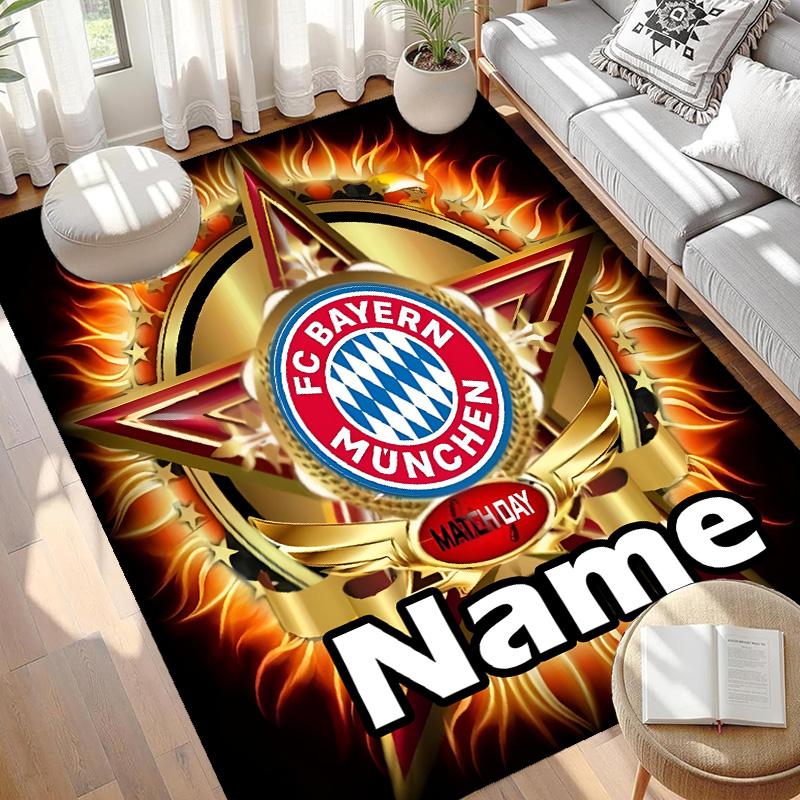 Custom Name Personalized FC Bayern Print Carpet, Versatile Home Decor Rug, for Playroom, Apartment, Balcony, Entryway, Hallway Gift