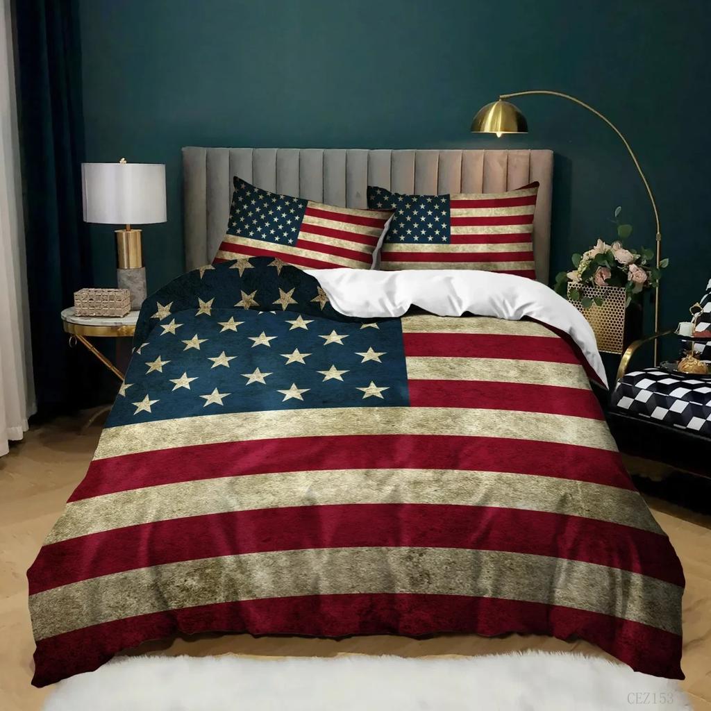 Dynetrekksett med nasjonalflagg King Size Kreativt sengetøy med amerikansk flagg for tenåringer voksne Mikrofiber Enkelt Dobbel Dynetrekk