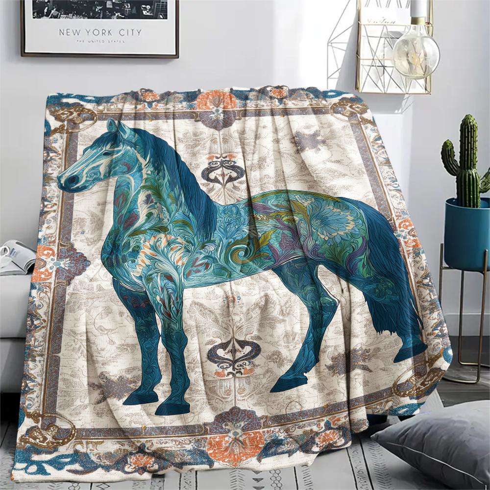 Blumenpferd-Print Flanelldecke, Hohe Qualität, Bequem für alle Jahreszeiten, Heimdekoration, Wärme und Komfort, Perfekt für Weihnachtsgeschenke