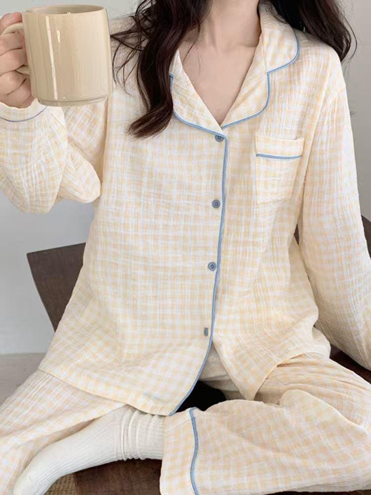 Cloud Cotton Women's Autumn Pajama Set: Long Sleeve, Long Pants, Cute & Casual Homewear, Wearable Outdoors