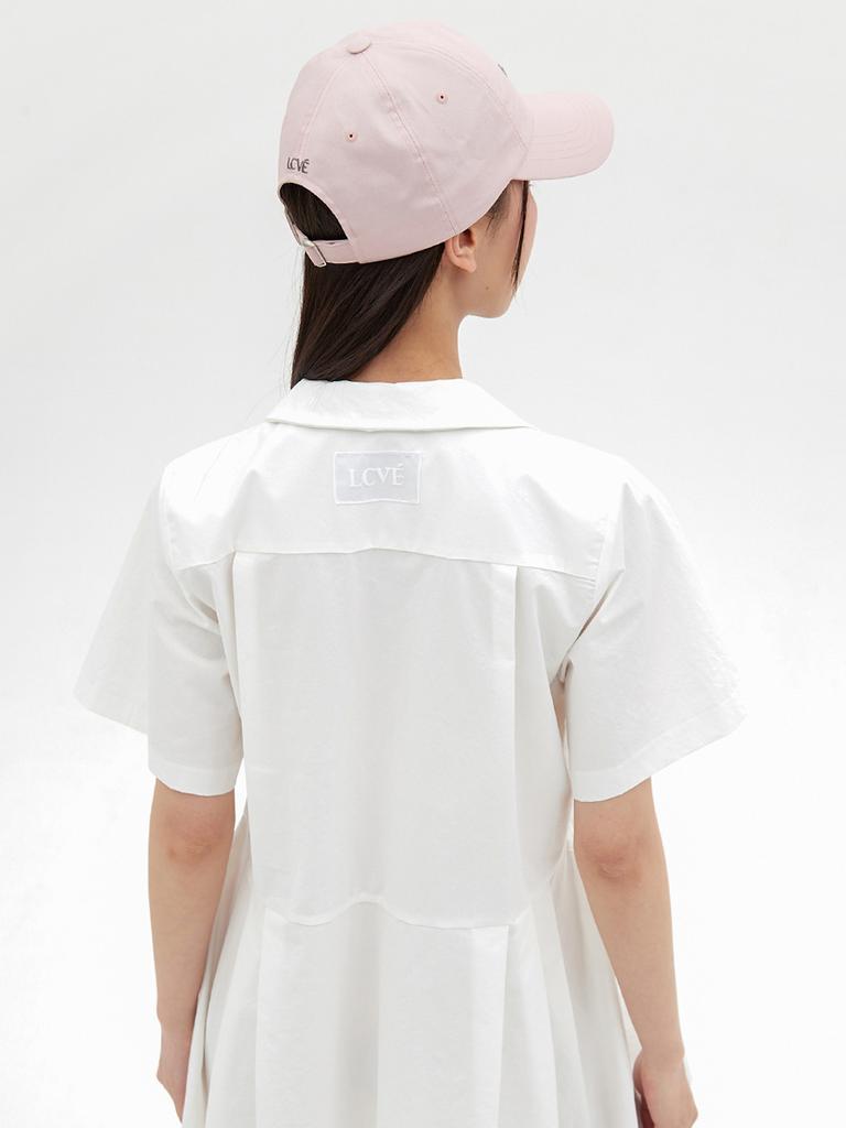 Elssibeui Pleated Skirt Shirt Dress_White