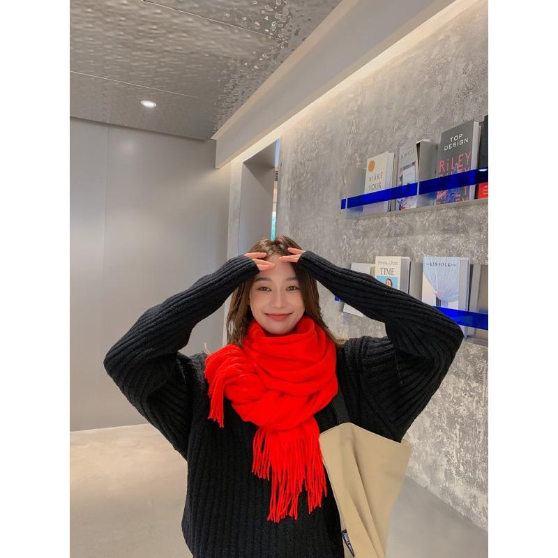 Scarf Women's Autumn and Winter New Wool Cashmere Scarf Versatile Men's Shawl Dual Purpose Solid Color Scarf