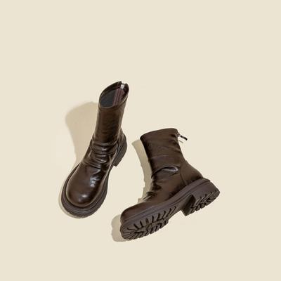 Short Boots for Women In Autumn and Winter 2026 New British Style Thick Heel Elastic Pleated Pile Short Boots