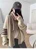 Japanese Style Age-Reducing V-Neck Color-Block Striped Knit Cardigan Sweater for Women, Autumn Winter Loose Fit