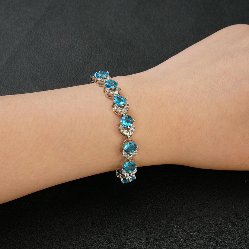 Brilliant Light Blue Cubic Zirconia Bracelets Silver Color Fashion CZ Tennis Bracelet for Women Engagement Party Jewelry Gifts