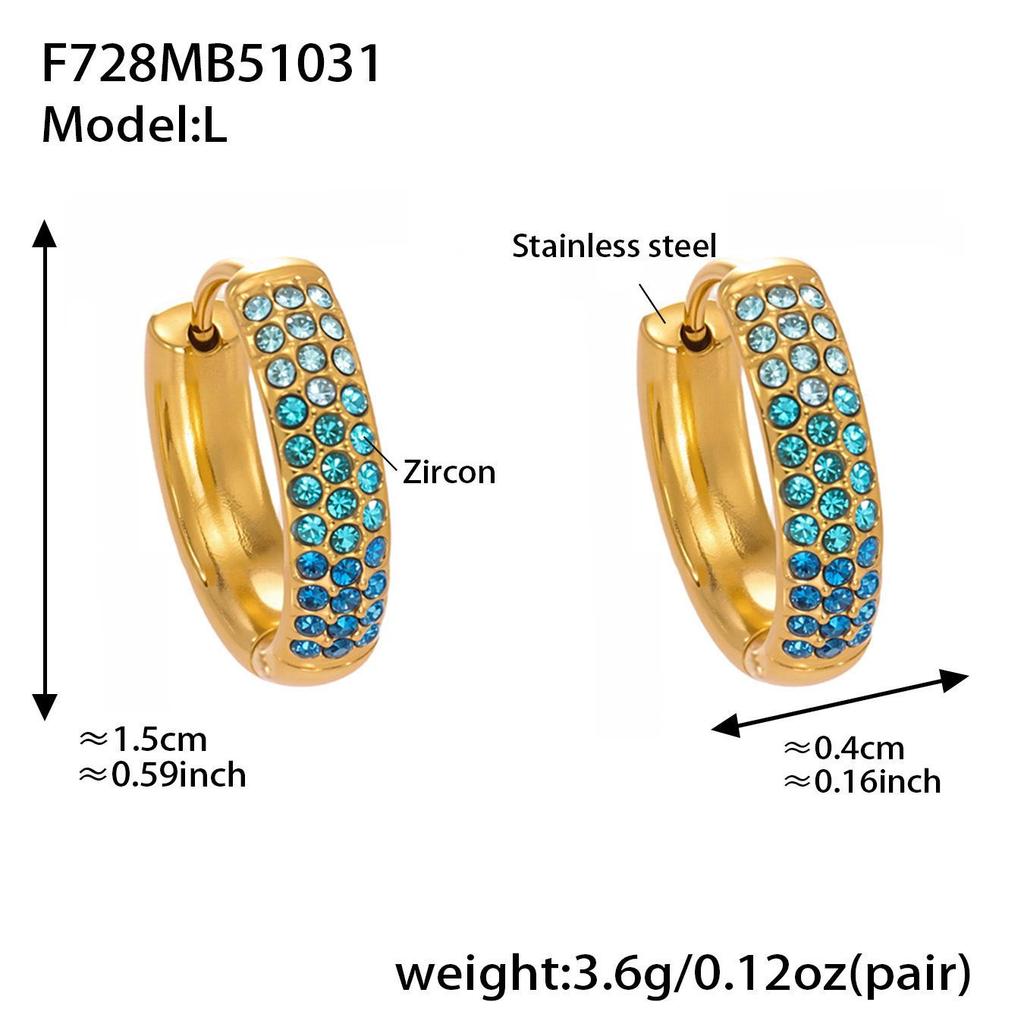 Qiong Yao Zircon Three-Row Diamond U-Shape Ear Cuff, 18k Gold Plated Stainless Steel Earrings