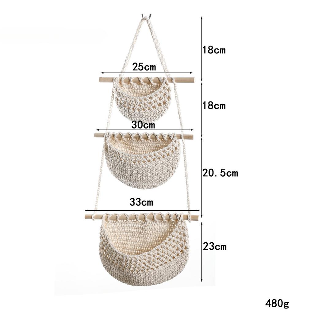 Wall Door Storage Rack Multi-purpose Cotton Rope Hanging Basket Home Decoration Creative 3-layer Wall Hanging Debris Storage Bag