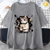 T-shirt Mens Women Summer Drag Cool Kitten Print T-shirt American Student Short-sleeved Top Loose T-shirts
