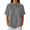Women's Casual Short Sleeve Polo Shirt Waffle Texture Button Down Collar Top with Horizontal Stripes Pattern Suitable for Daily Wear