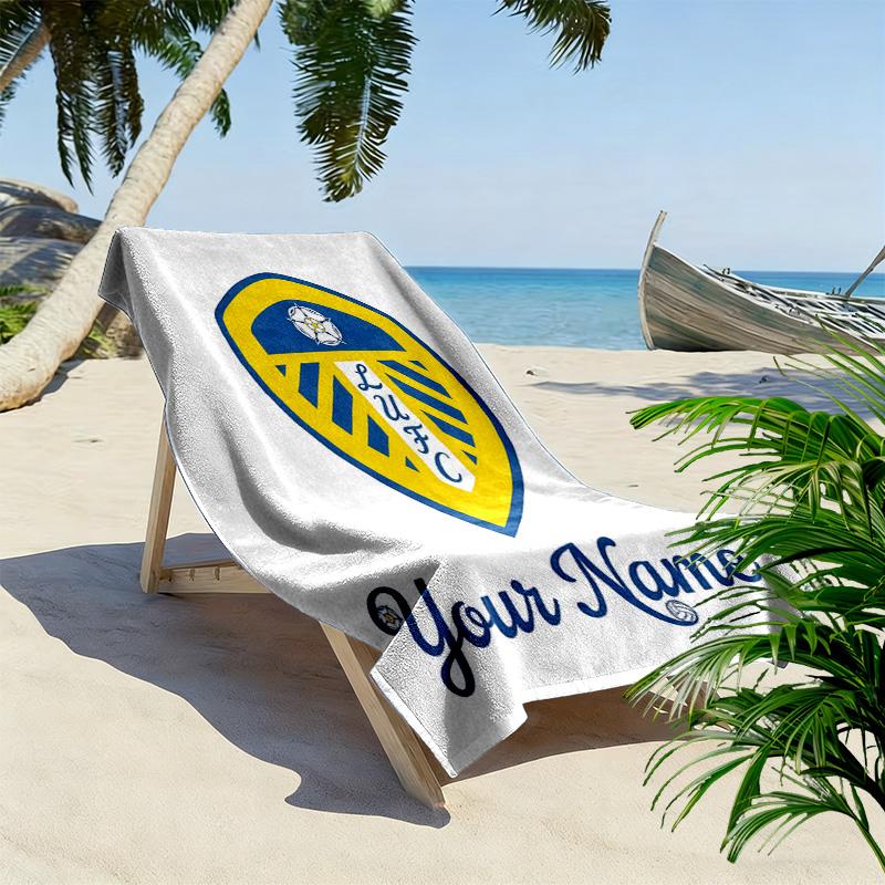 Individueller Name Leeds United F.C. Bedrucktes Strandtuch, Großes Weiches Schnelltrocknendes Handtuch für Strand Camping Schwimmen -HE61