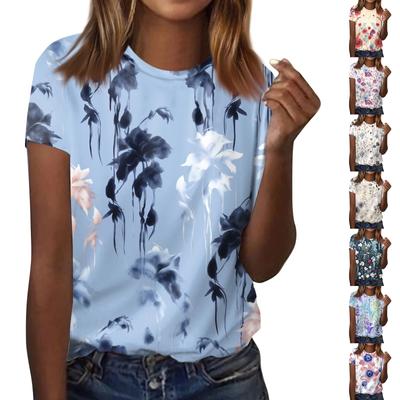 Women's Fashion Casual T-Shirt Floral Print Round Neck Short Sleeve Top