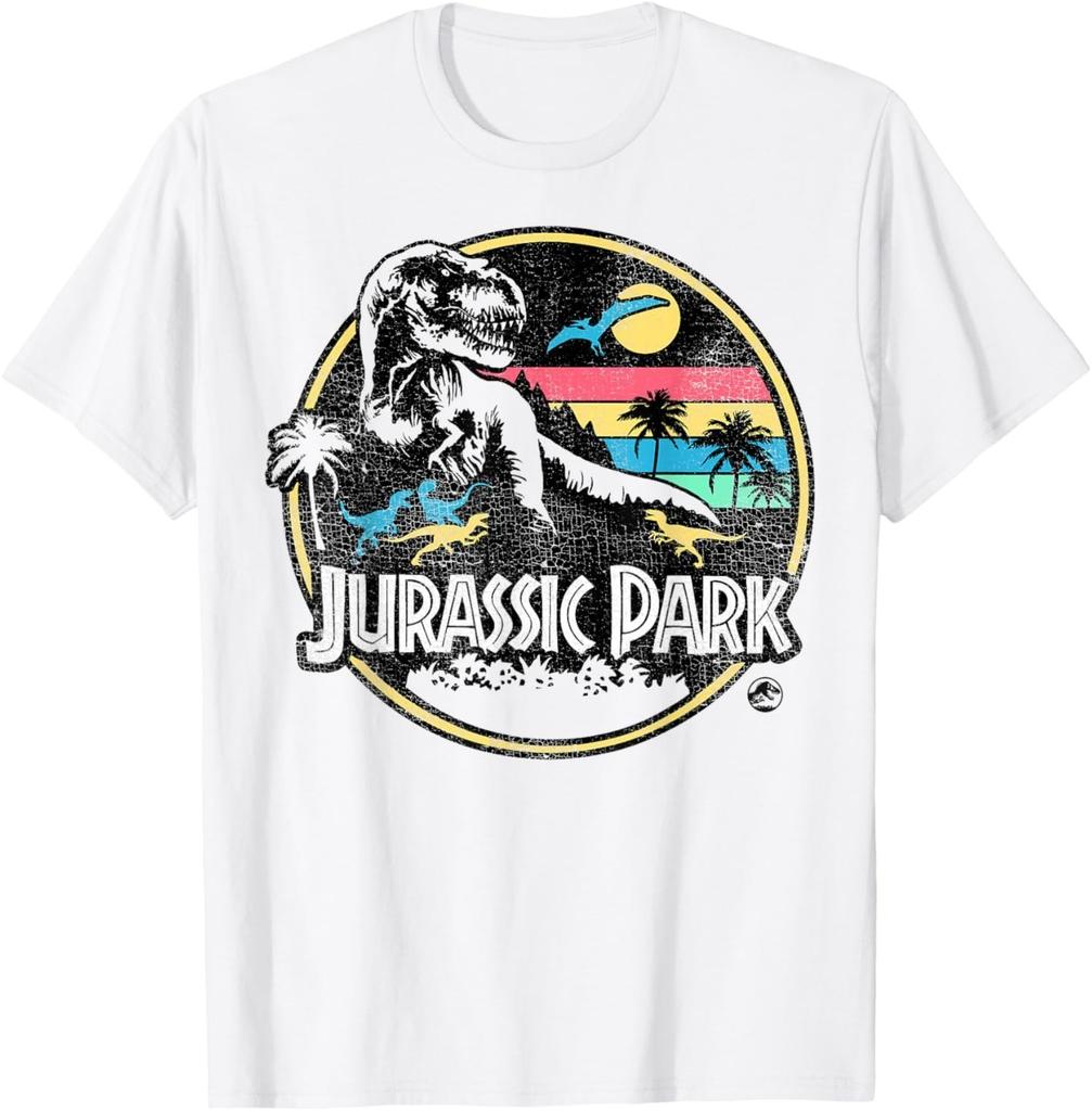 Maglietta Retro T-Rex a Strisce Jurassic Park