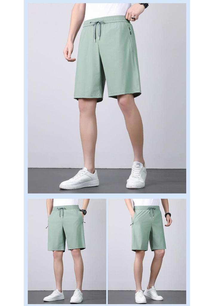 Unisex Summer Ice Silk Quick-Dry Shorts: Loose, Breathable, Mid-Length for Running, Fitness, and Beach Activities