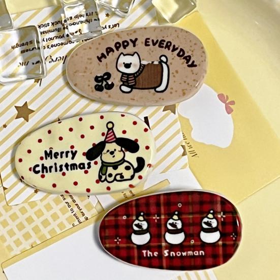 5Pcs Girl Hairpins Waterproof Glossy Surface Cartoon Puppy Christmas Design BB Clips Kids