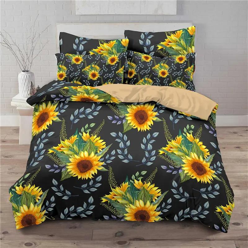 Sonnenblumen Bettwäsche Set Modernes Mikrofaser Gelber Blumendruck Bettbezug Reizvolle Sonnenblumen Sommerinspiriertes Design Steppdecke