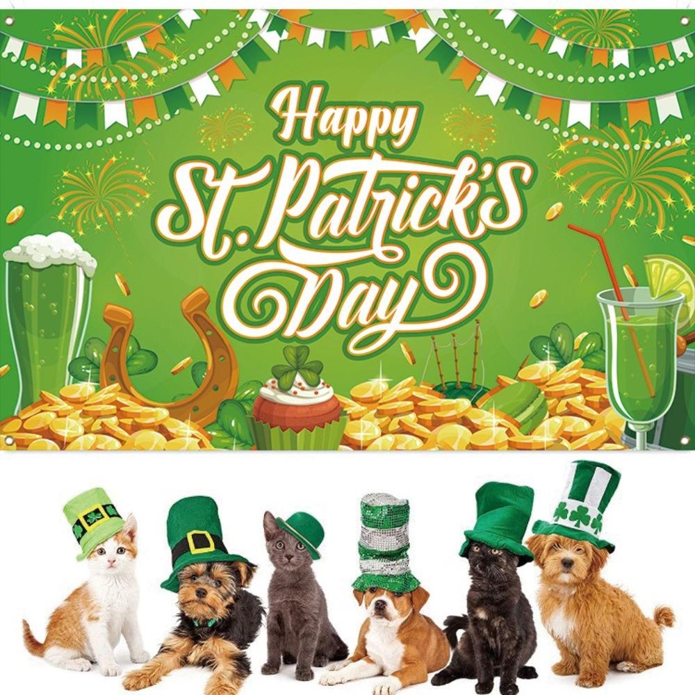 Celebrate Happy St. Patrick’s Day Background Polyester Irish Clover Hanging Banner  Photo Booth