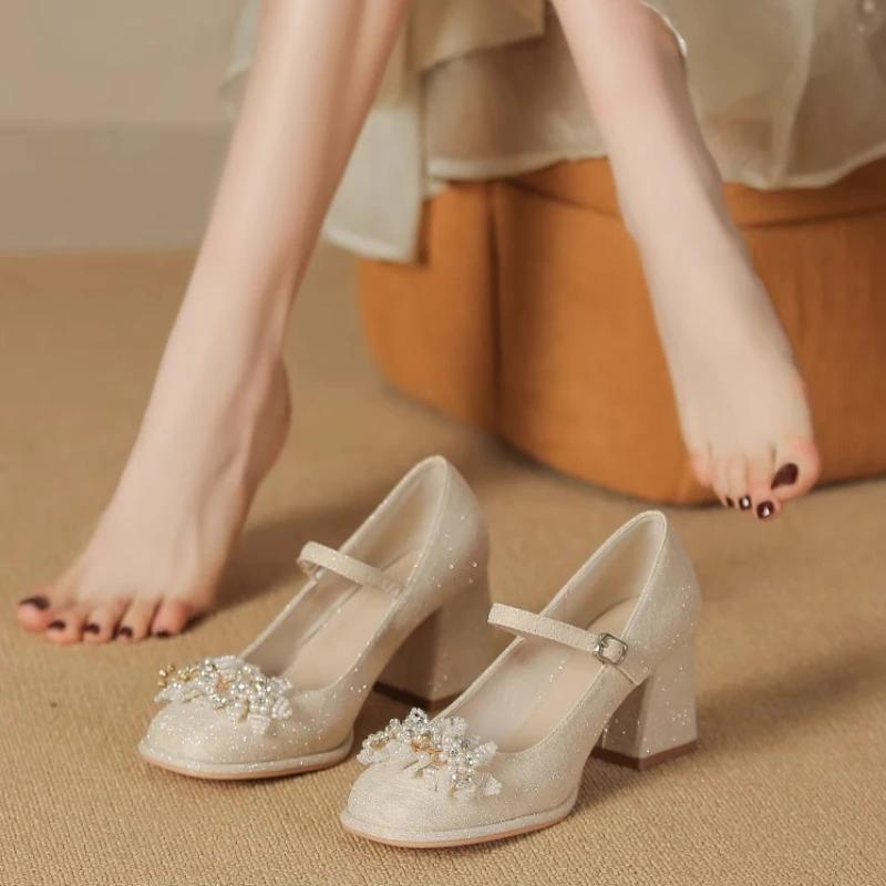 Summer Fashion New Square Toe Shallow Mouth Breathable Comfortable High Heels Elegant Flower Thick Heel Women's Shoes NO:W919