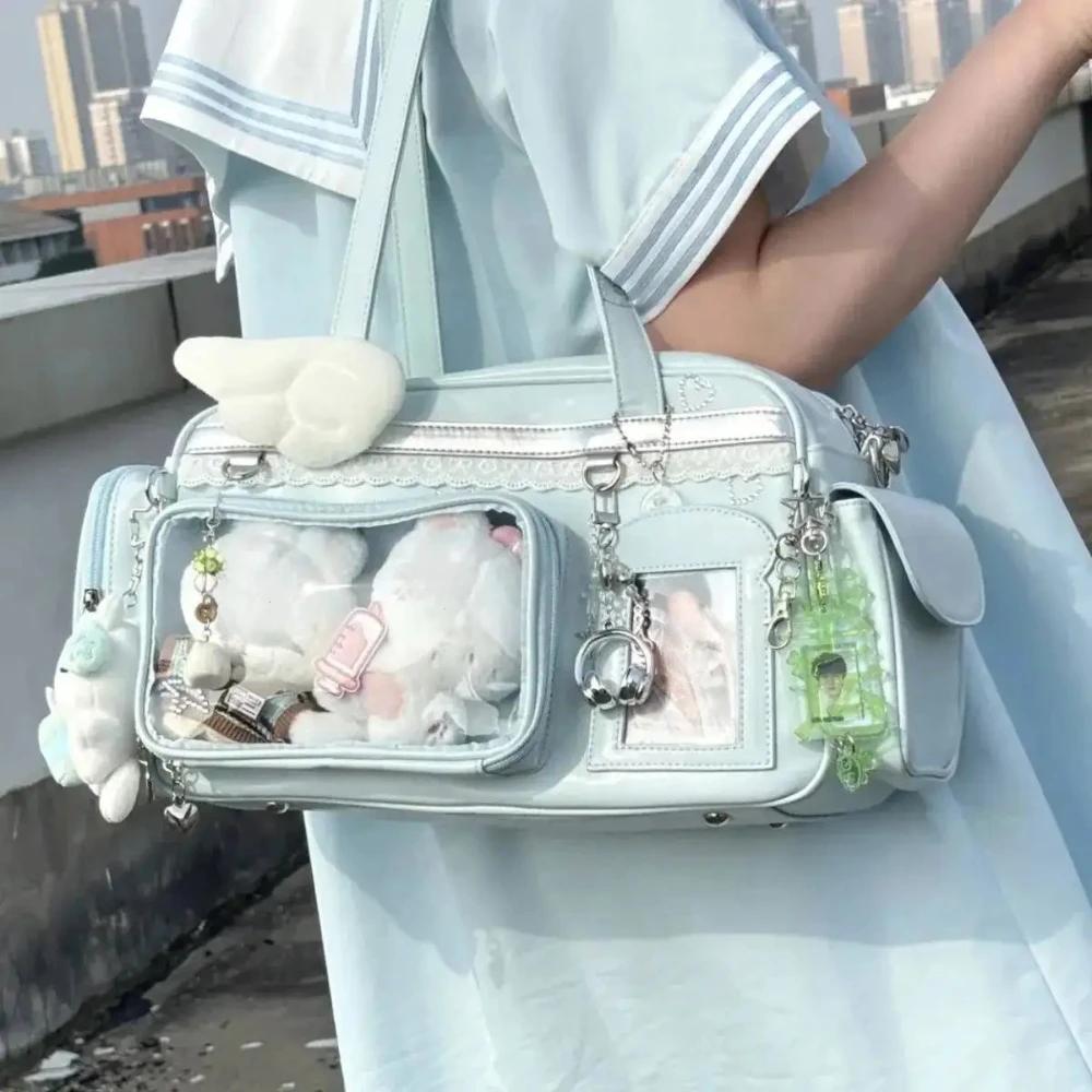 

Y2K Concert Ita Bag JK Large Capacity Shoulder Bag Cute Girl Transparent Backpack Exhibition DIY Badge Display Crossbody Bag 39x20x14cm