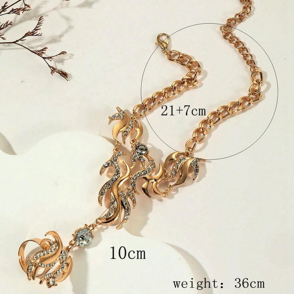 Rhinestone Alloy Fashionable Linked Finger Bracelet For Women Casual Wear