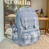 Schoolbag New College Style Women's Plaid Contrast Color Large Capacity Backpack Junior High School Students Elementary School Students Two-piece