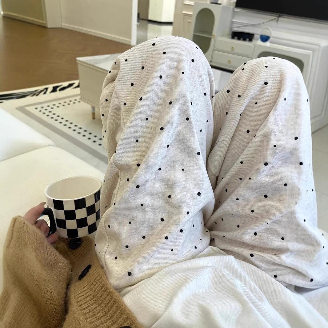

Women s Polka Dot Glutinous Rice Wide-Leg Pants - Autumn/Winter 2024, Petite, Slimming, Casual, and Loose Style. X-Large (XL)