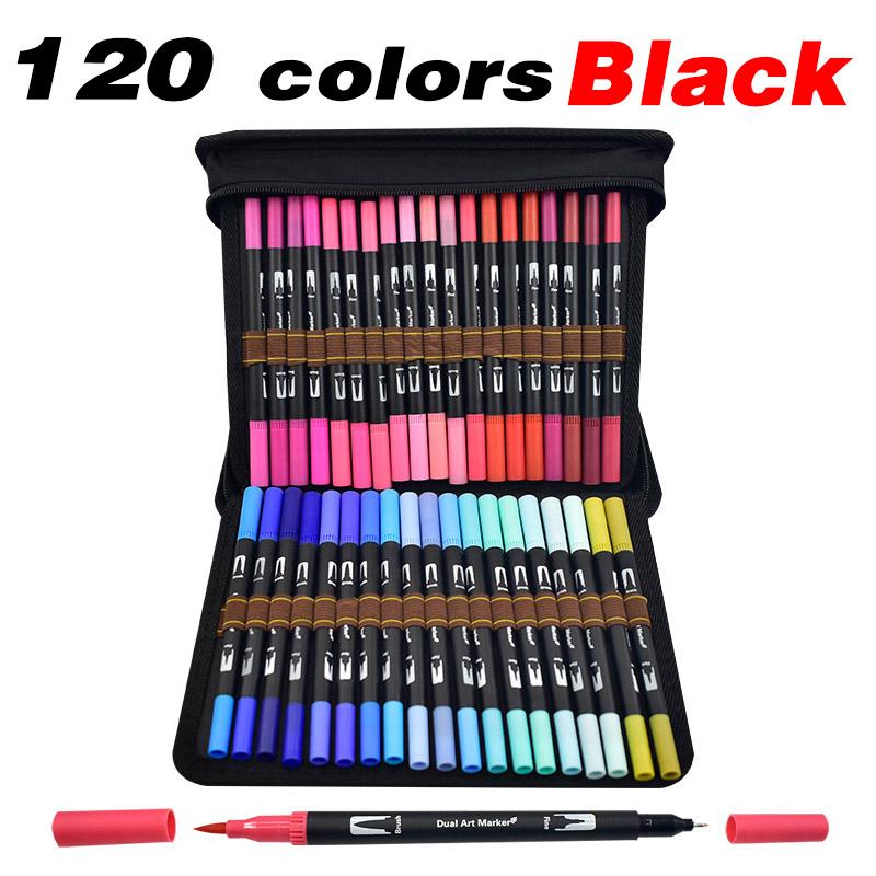 60/120 Colors Dual Tip Brush Pens Watercolor Art Markers Set – Fineliner & Brush for Adult Coloring Drawing Sketching Calligraphy