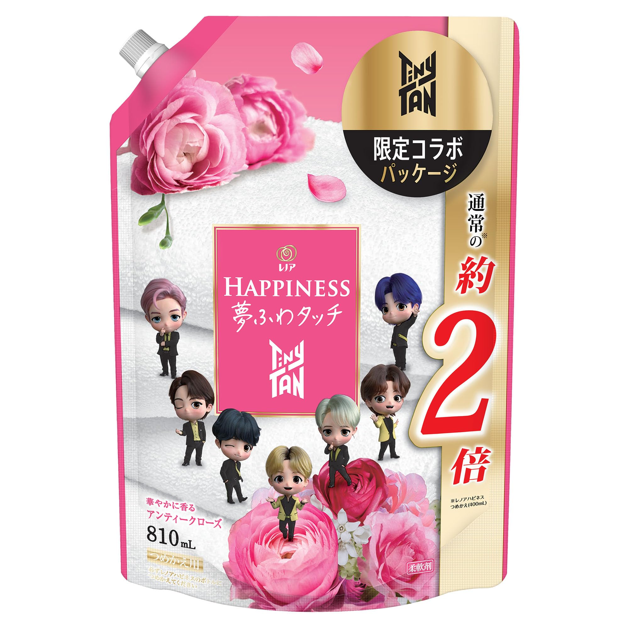 Lenor Happiness Dream Кондиционер для белья Fuwa Touch, Аромат Antique Rose, Упаковка в честь коллаборации TinyTAN, Сменный блок, 810 мл