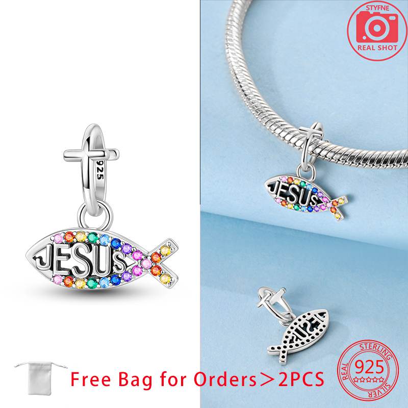 Charms Shiny Zircon Bible Cross Moon Prayer Hand Beads Copper Pendant Diy Women Jewelry Fit Original Bracelet Necklace Gift