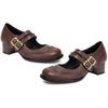 Vintage Women's Medium Heels Mary Janes Shoes 2025 Spring Fashion Black Brown Short Heeled Party Walking Shoes Female Pumps