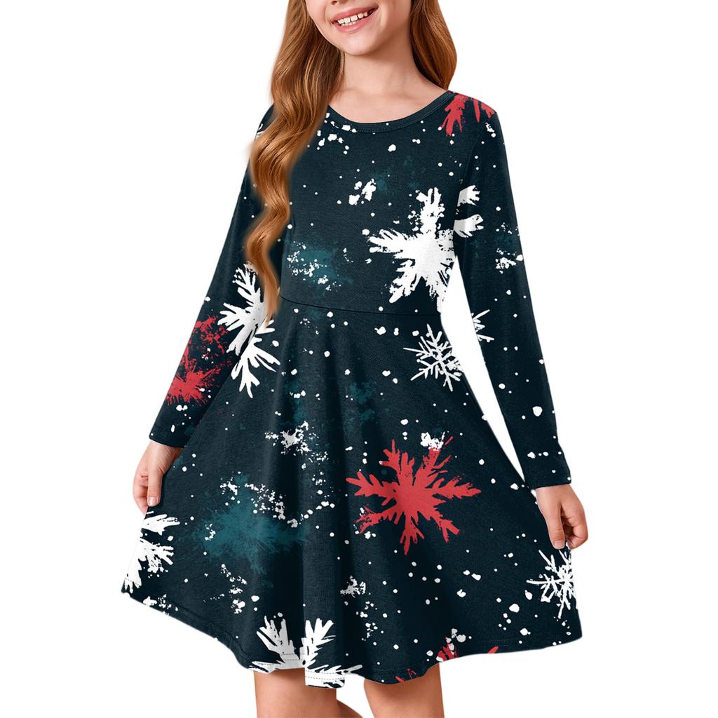 Girls' Princess Dress - Long Sleeve A-Line T-Shirt Dress Christmas Day