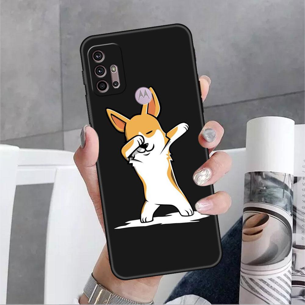 Dog Cute Animal Soft Case For Motorola G60 G30 Edge 20 30 G22 G9 Play G52 G8 G9 Power G50 One Fusion Black Phone Coque