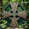 Celtic Cross Aluminum Wall Art 7.9 Inch Round Sign, Green Rustic Bohemian Home Decor