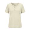 Women's Casual Color V-neck Short-sleeved T-shirt With Decorative Buttons.