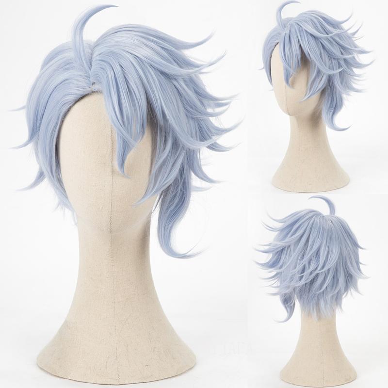 

Azul Ashengrotto Cosplay Wig Light Gray Blue Short Heat Resistant Synthetic Hair Carnival Halloween Party Wigs + Wig Cap One Size