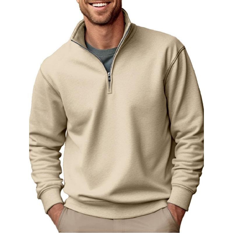 Autumn New Casual Fashion Men's Sweater Solid Color Versatile Stand-up Collar Zipper Top