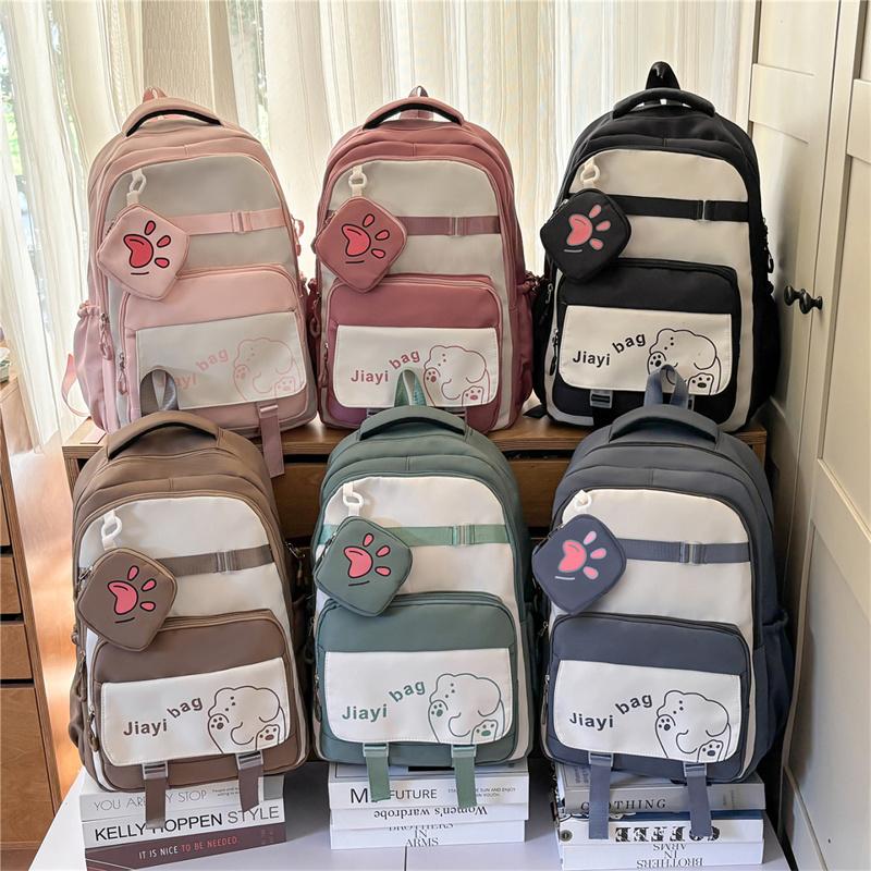 Cartoon Student Schoolbag Color Contrast Large Capacity Backpack with Coin Purse