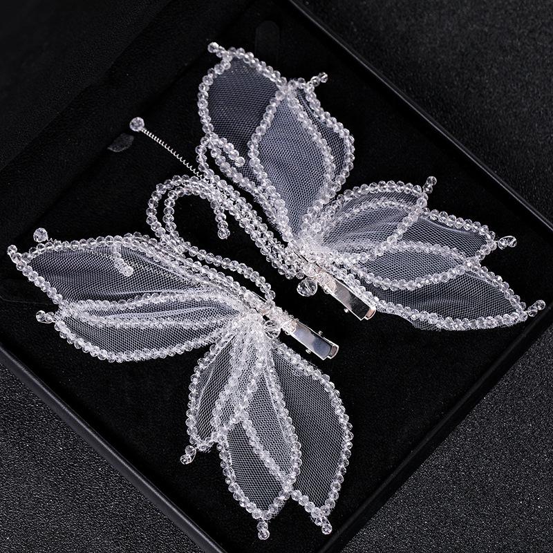 

2 шт., заколка для волос в виде бабочки ручной работы из бисера и кисточек для свадебного платья, банкета, макияжа, аксессуаров для волос, декоративных лент для волос